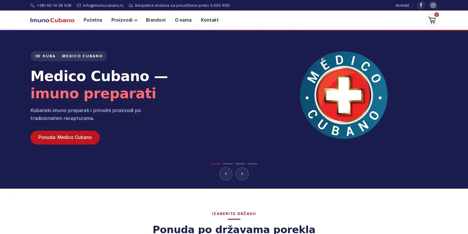 Imuno Cubano online store homepage – WooCommerce web design and development by Techoli